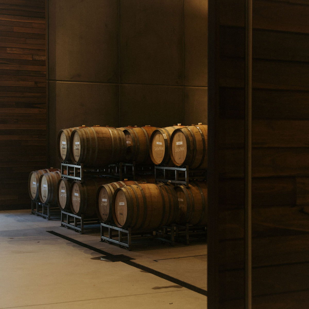 A peek into our barrel hall at the Small Wonder winery, Tamar Valley, Tasmania. 